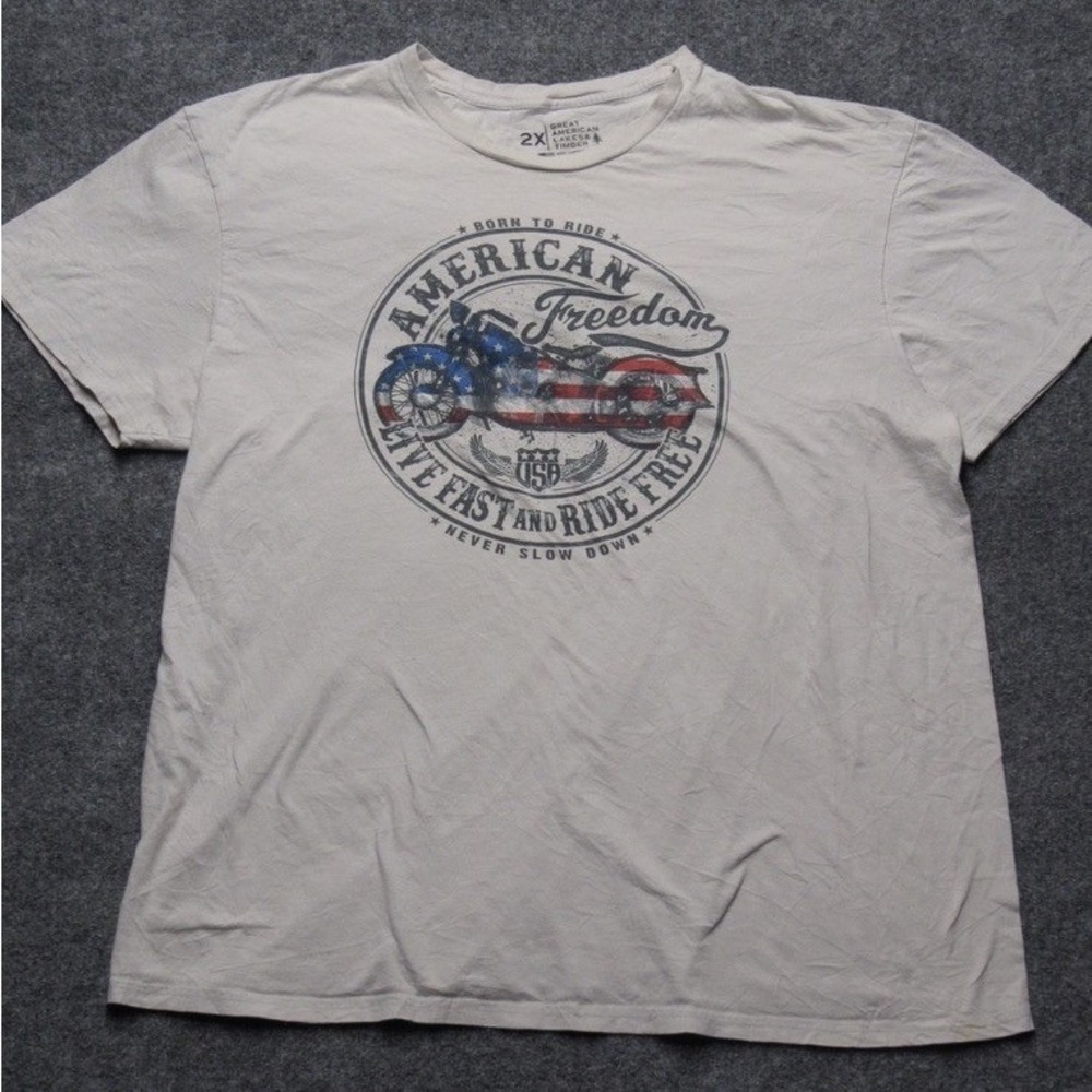 Great American Lakes & Timber Biker Graphic T-Shirt Mens 2X American Freedom